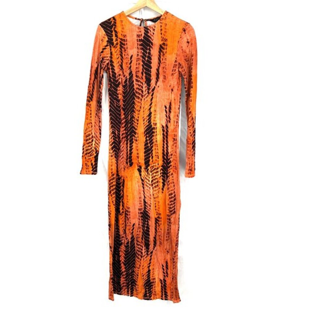 Ted Baker Tallia orange black bodycon tie‎ dye maxi dress festival stretch 1 4